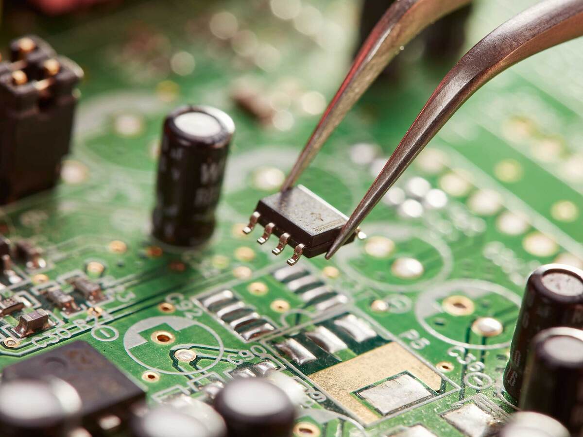 Close up image of the internal components of a circuit board.