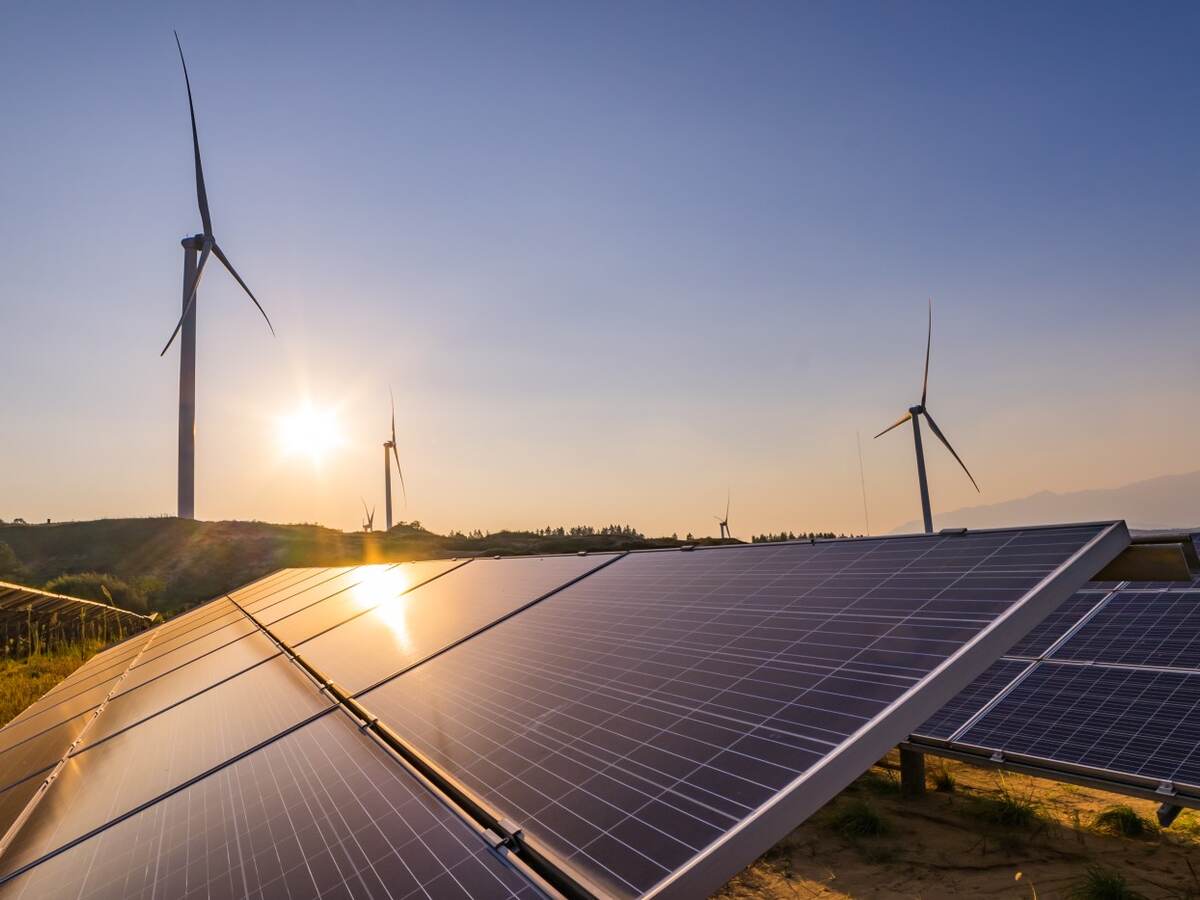 Wind turbine and solar energy panel. 