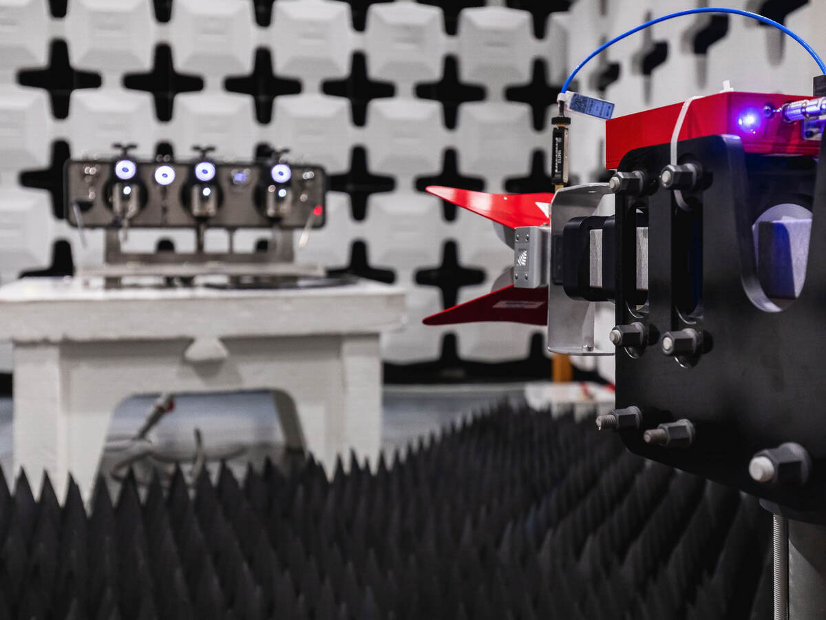 EMC products being tested in an anechoic chamber at the UL Solutions laboratory.