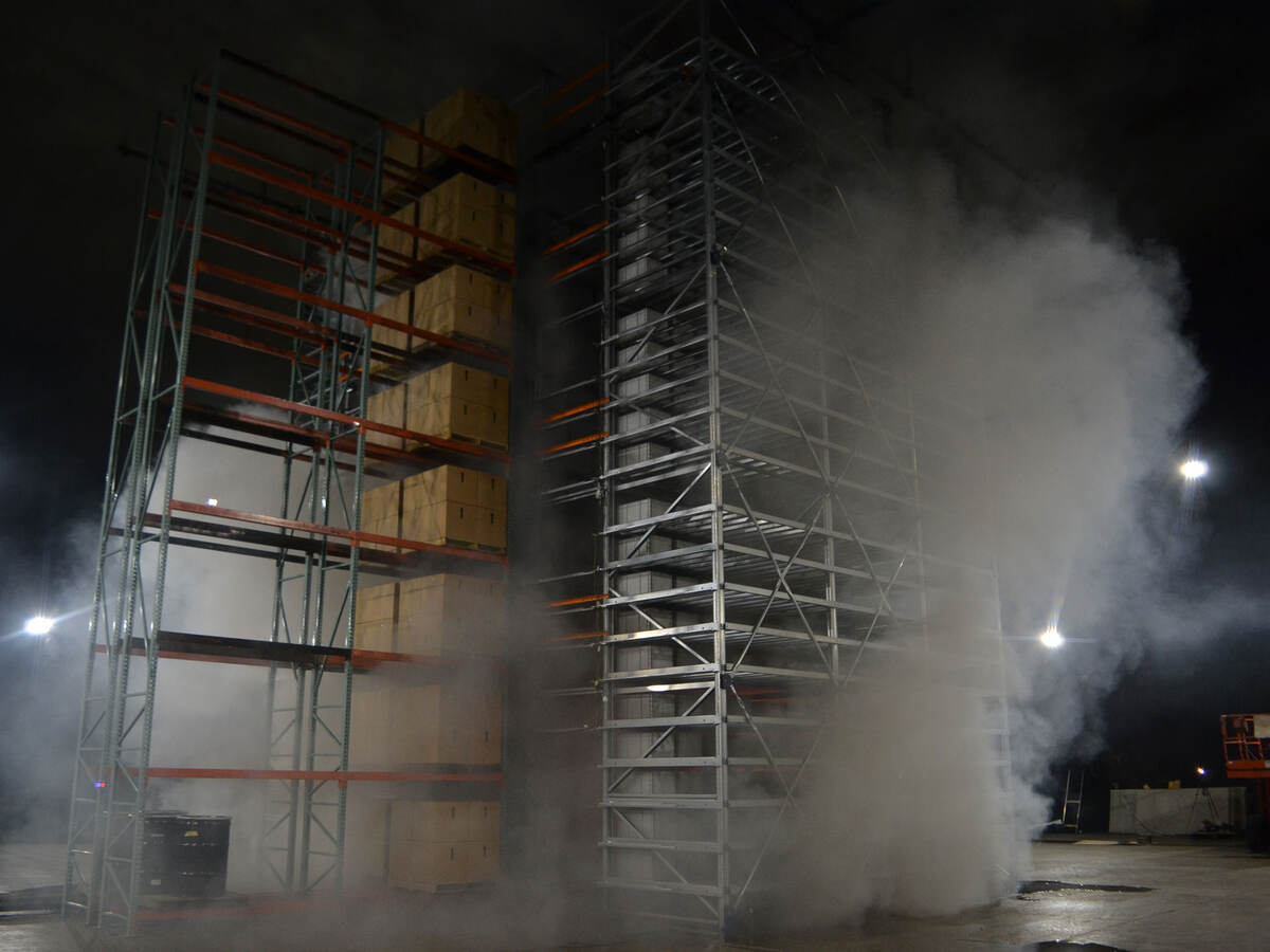 Fire testing in a warehouse