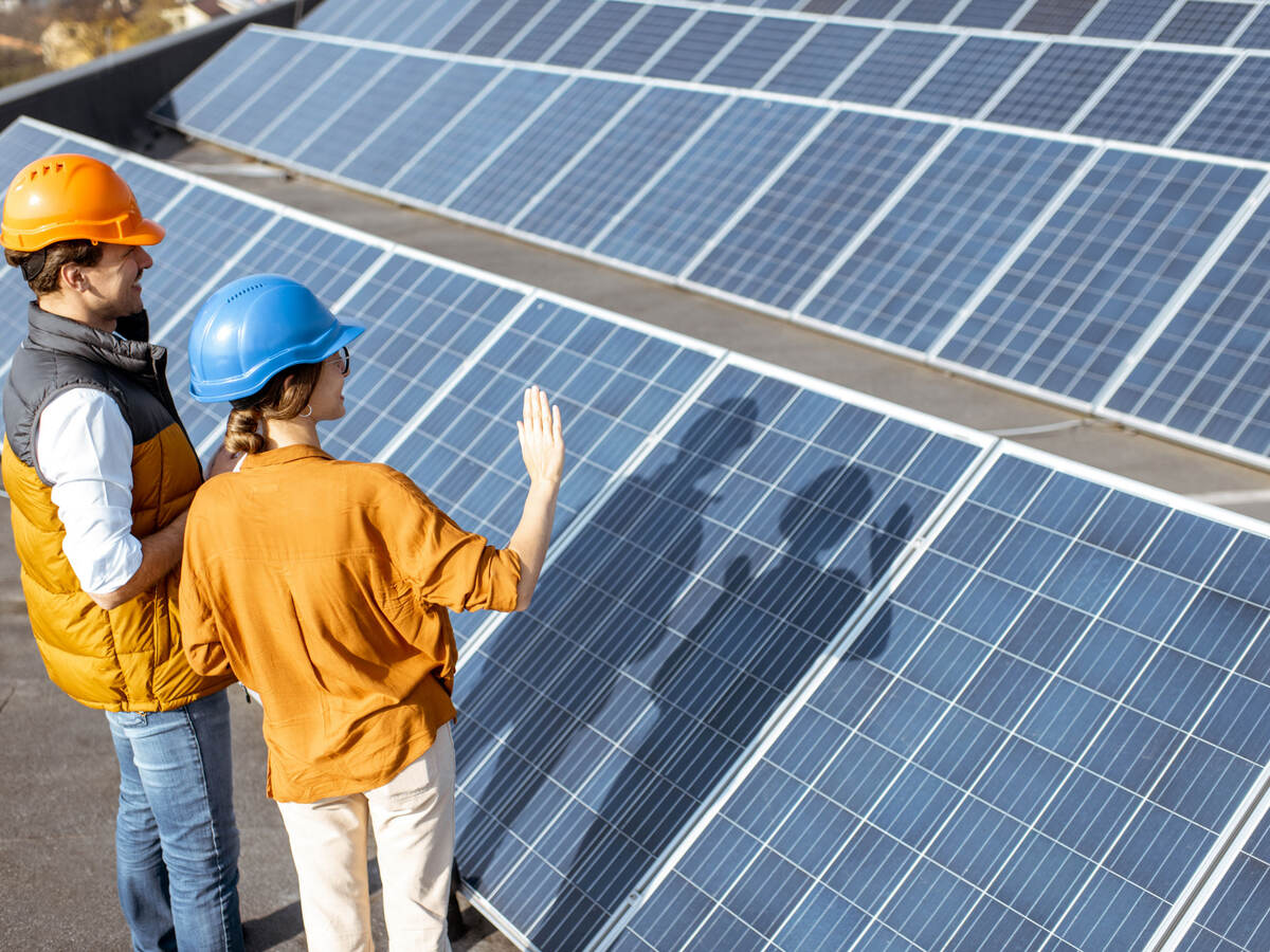 Engineers on a solar power station