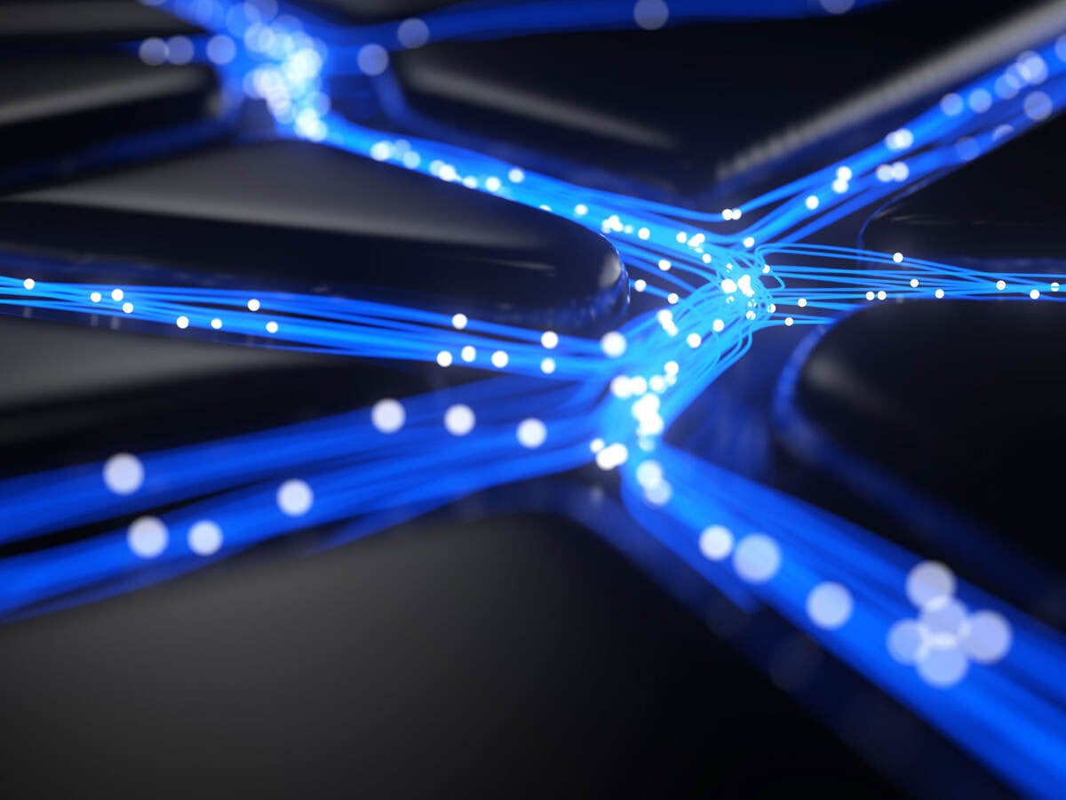 Image depicting data points going through cables 