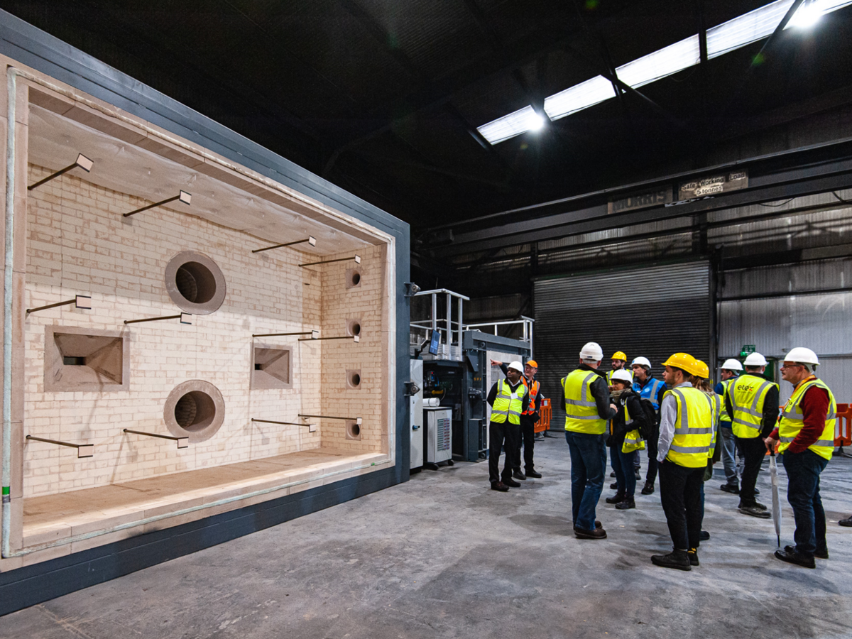 Test furnace at fire safety laboratory in Blockley United Kingdom, UK