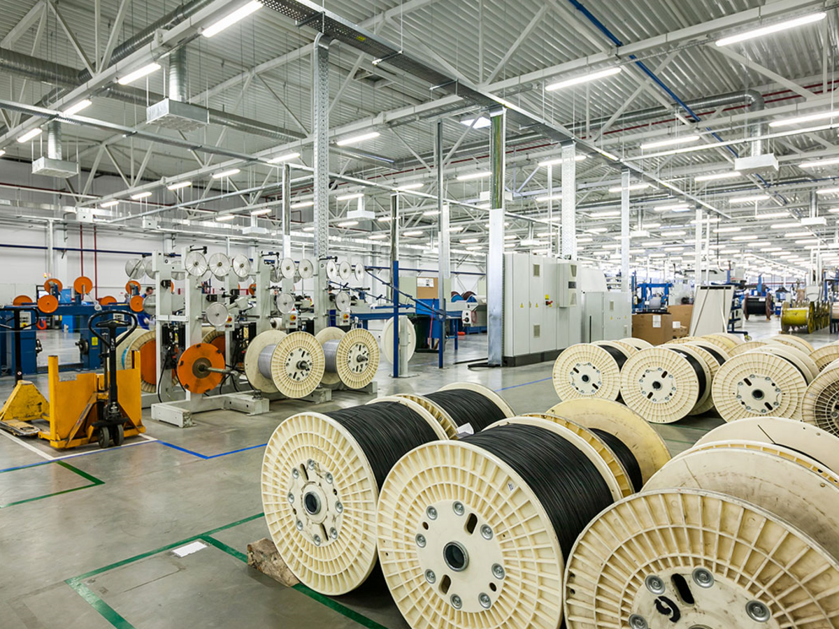 Rolled cable displayed on cable manufacturing floor