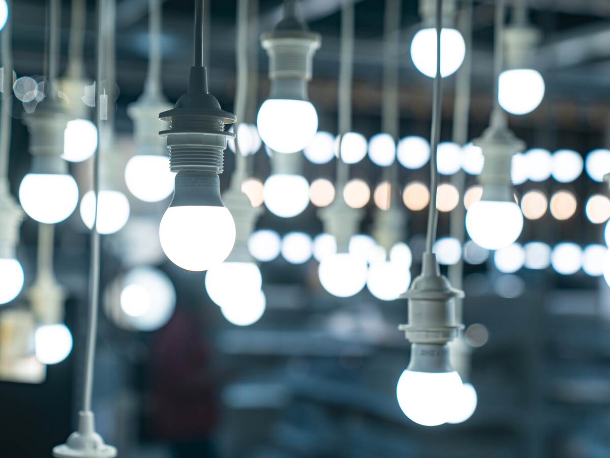 Light bulbs hanging up in a testing laboratory.