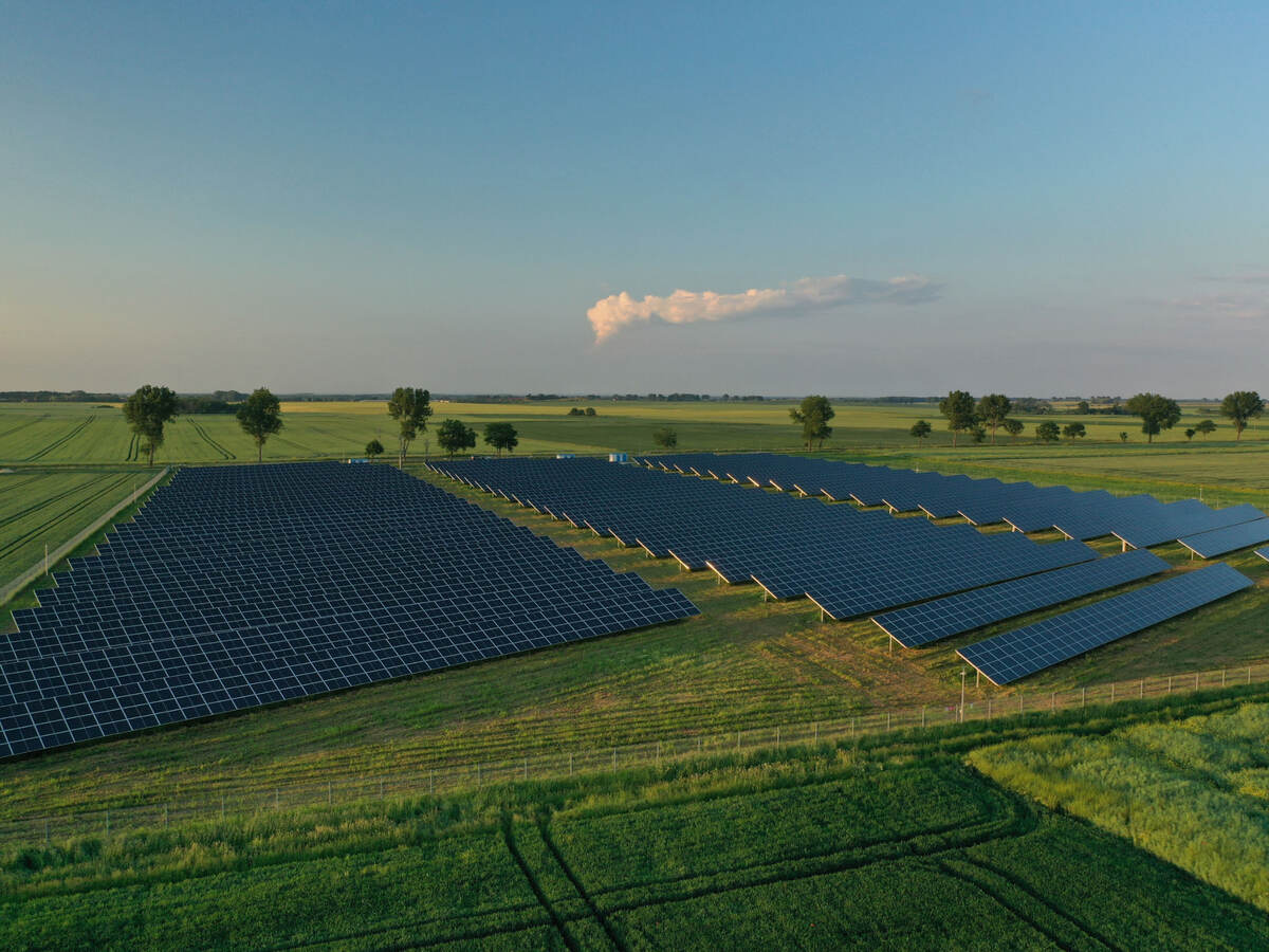 Aerial view of solar power station and solar energy panels 