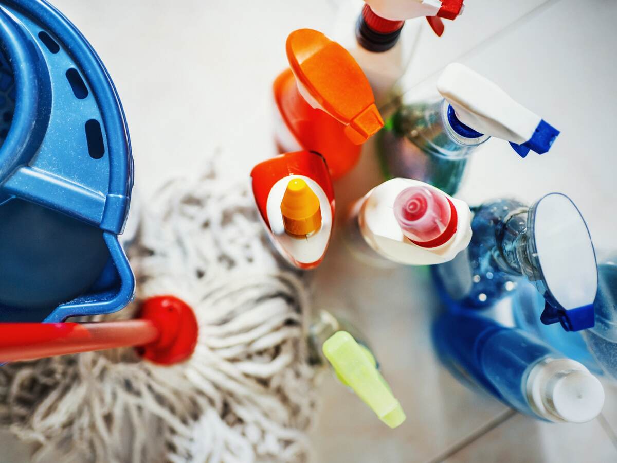 A variety of cleaning products.