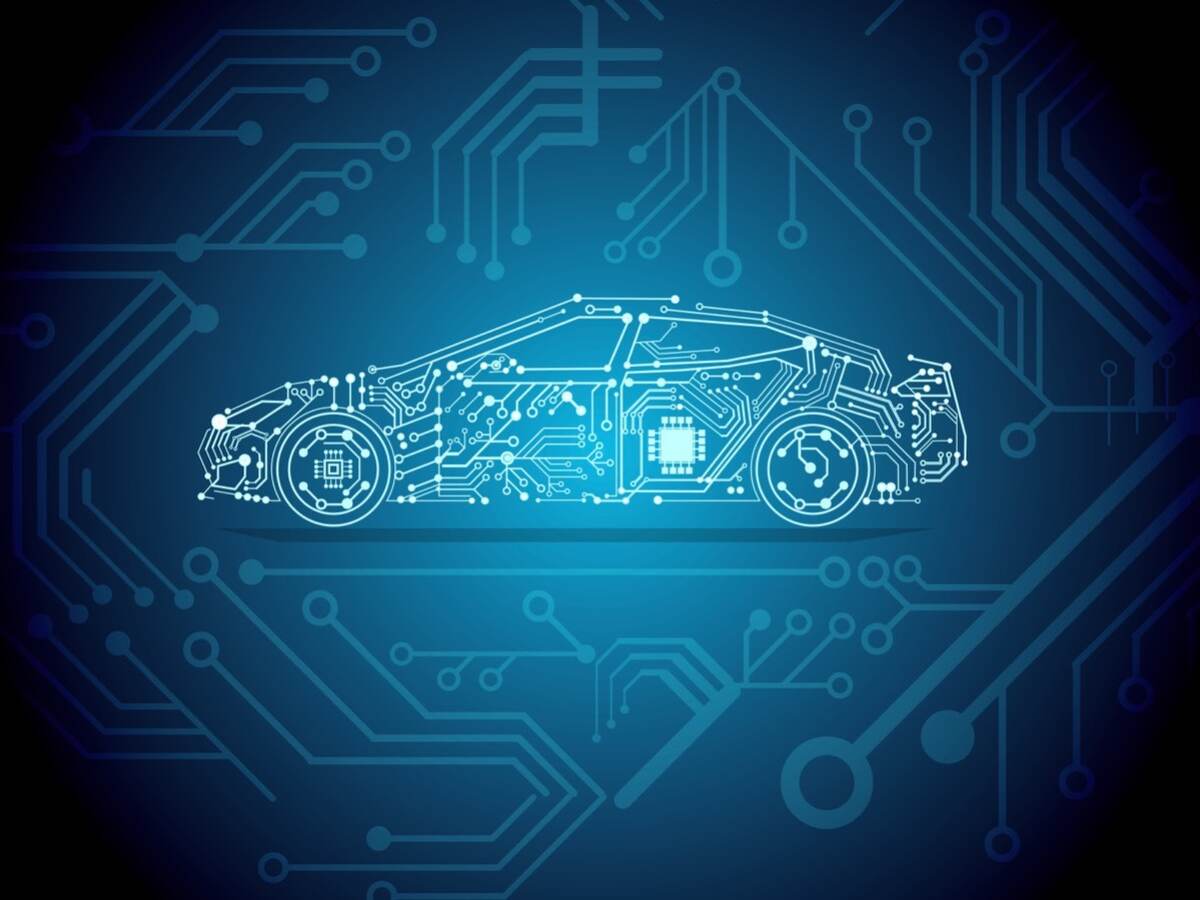 Visual of an transparent automobile with a circuit imprint