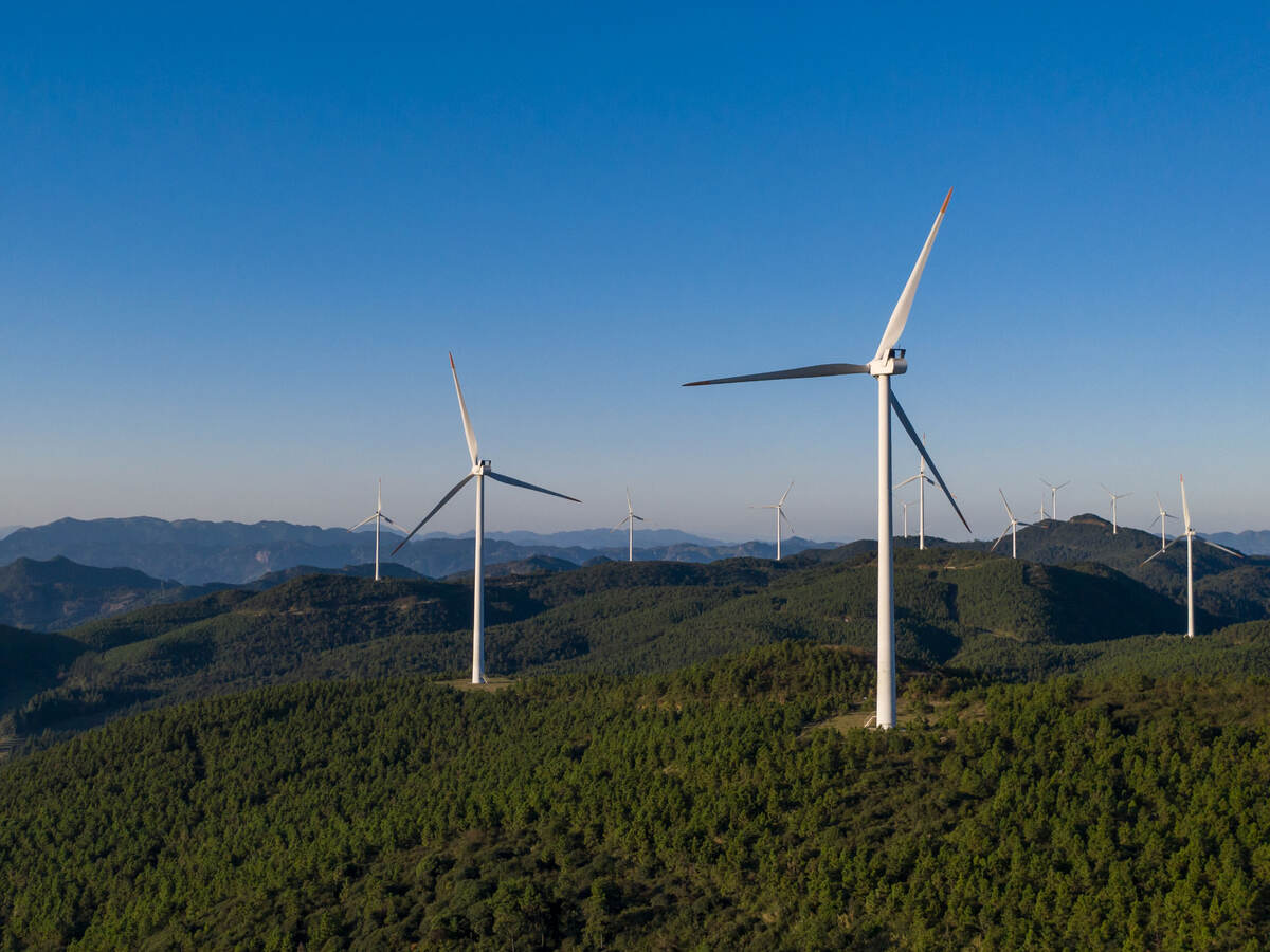 wind turbines on a hill