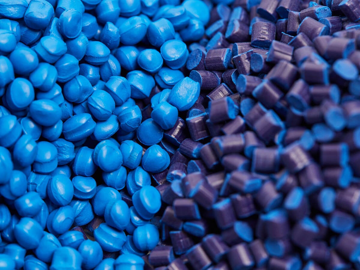 blue and purple plastic pellets