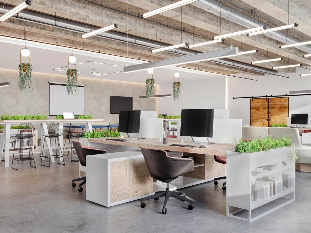 Modern open plan office space interior.