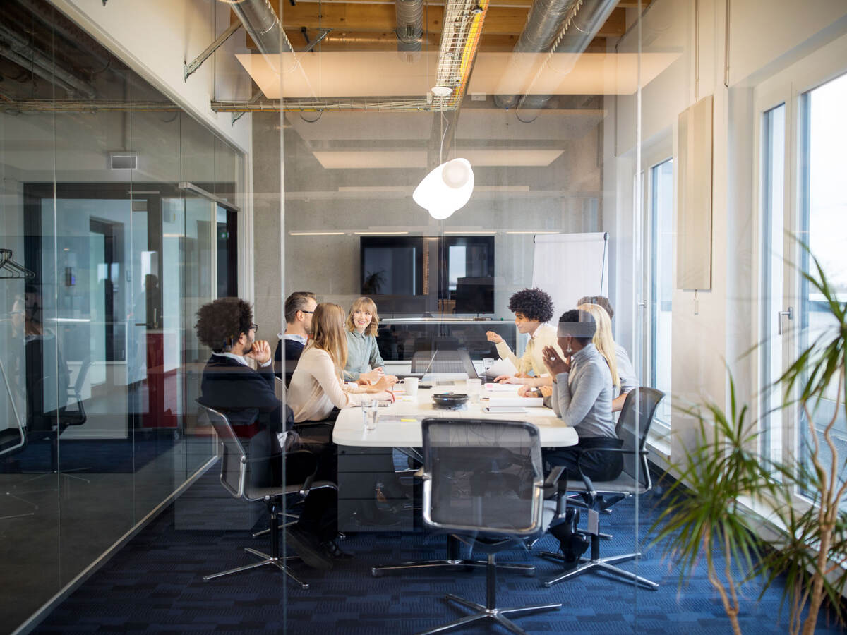 People having a meeting in a modern office