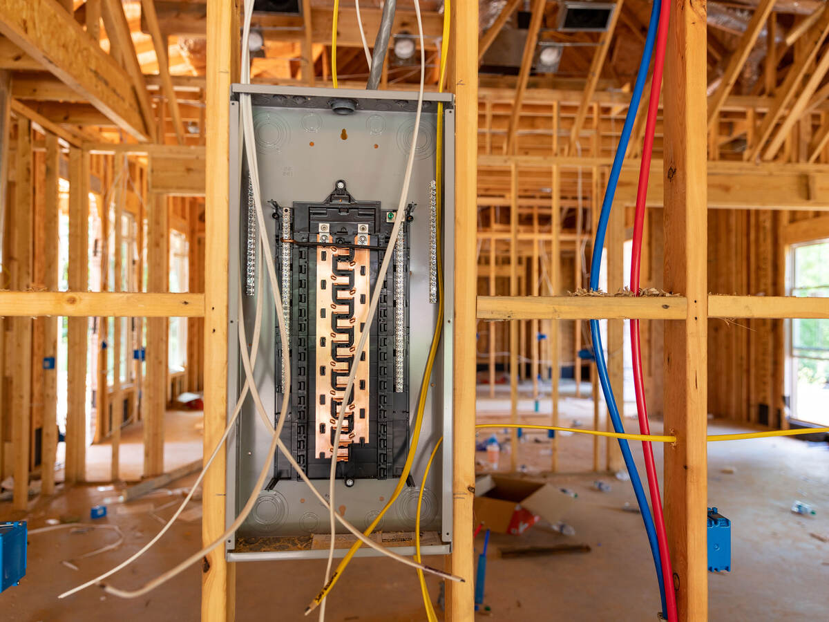 Electrical circuit breaker panel in new home under construction