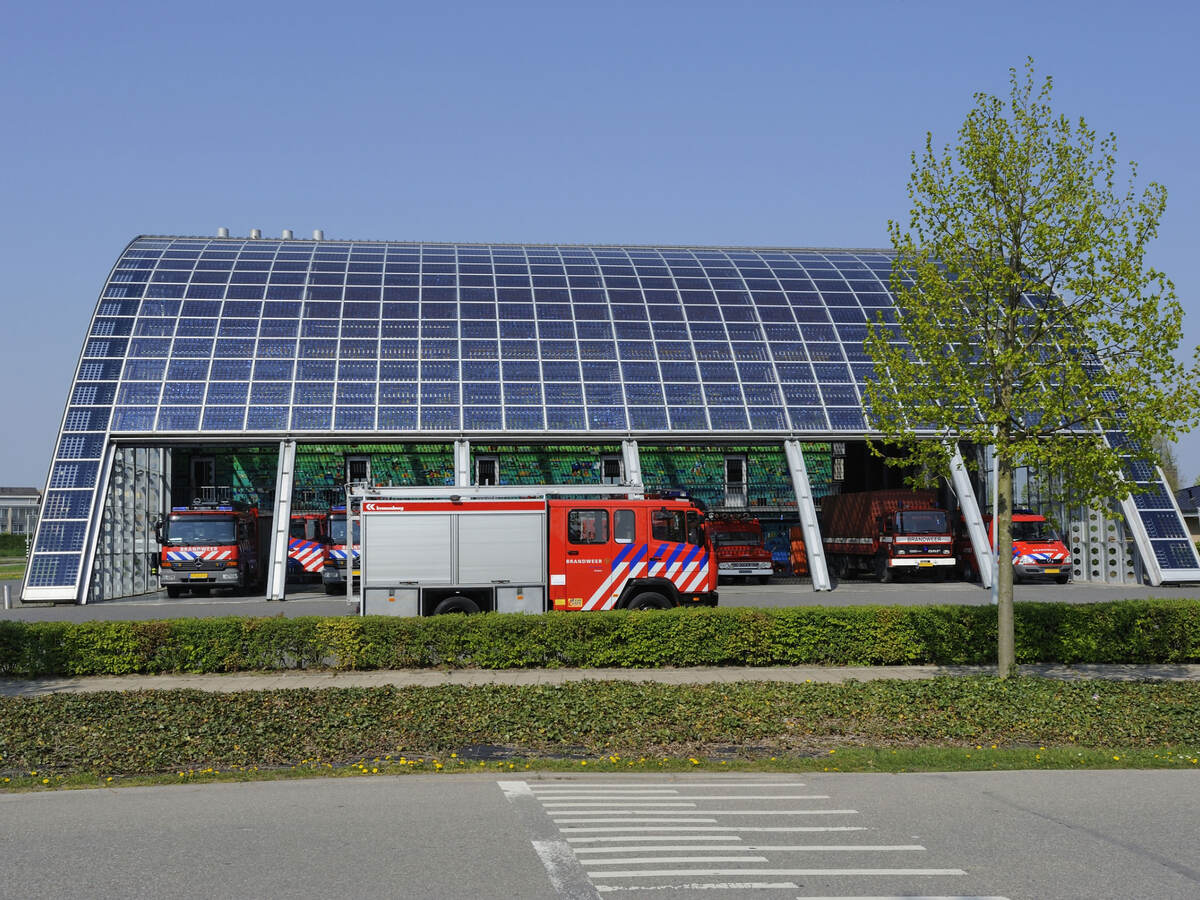 Solar panels on a curved building