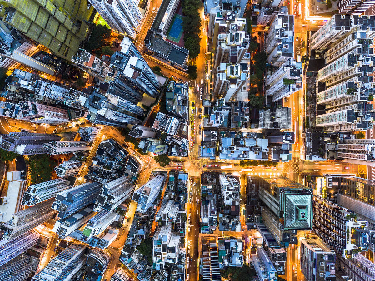 overhead view of a city