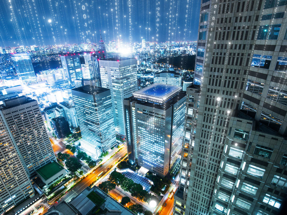 A connected city at night