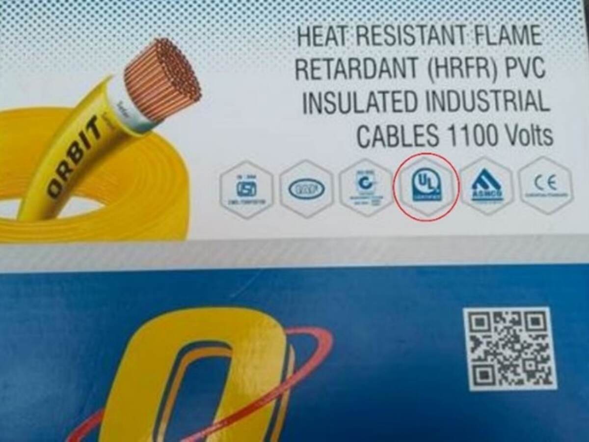 HRFR Cable packaging containing unauthorized UL Mark