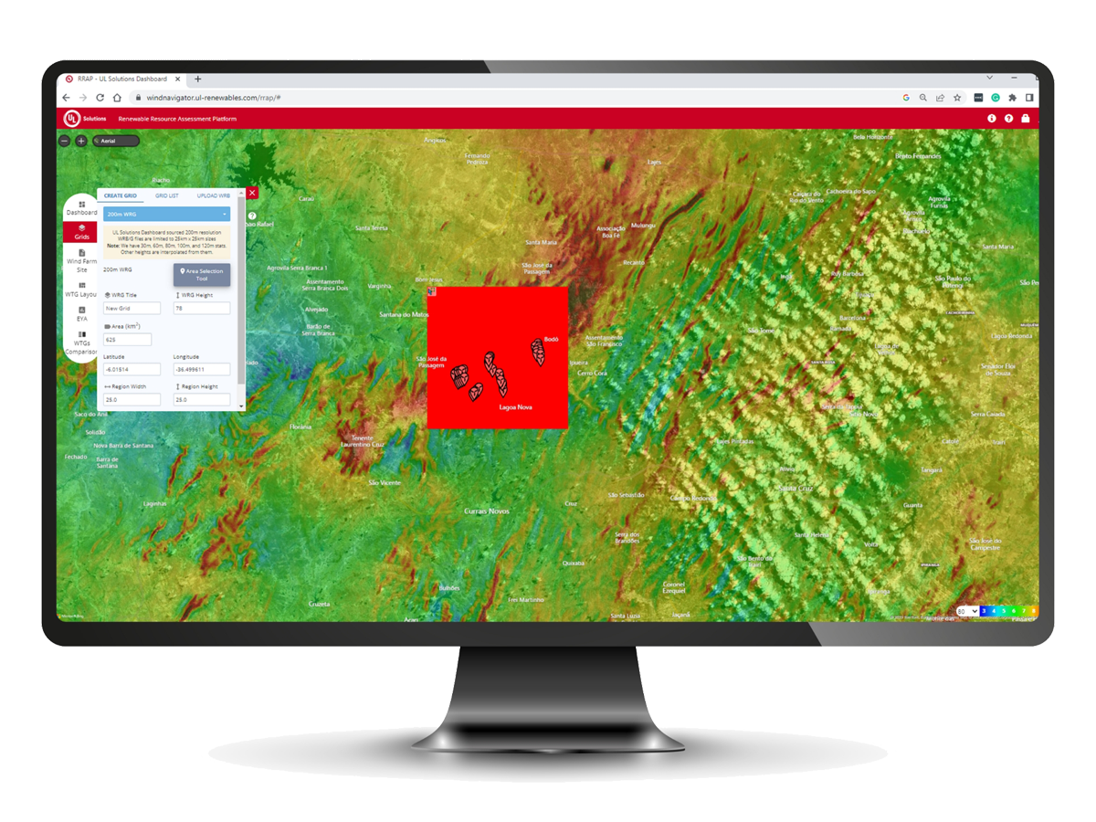 RRAP Wind Resource Grids of Brazil on a monitor