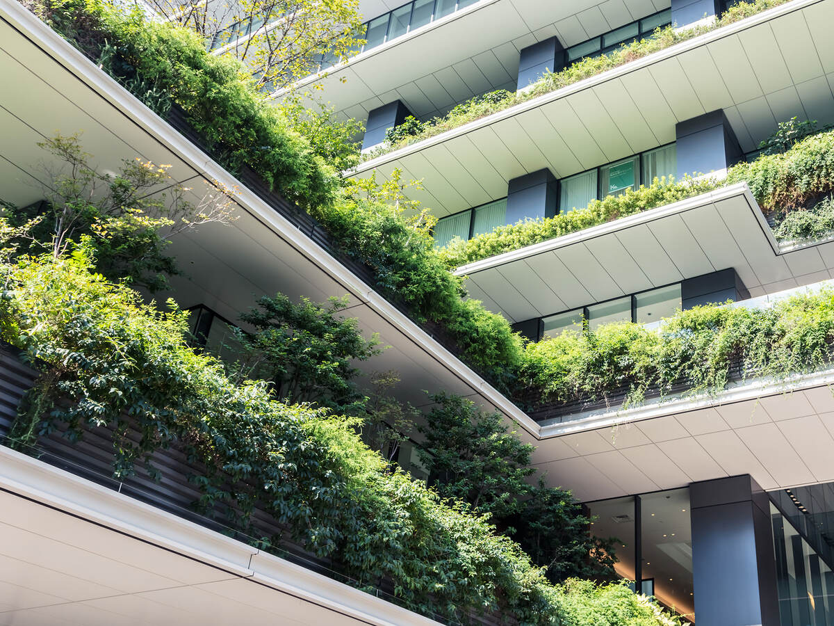 A photo of a green building