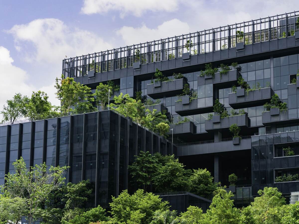 Green building with vertical garden.