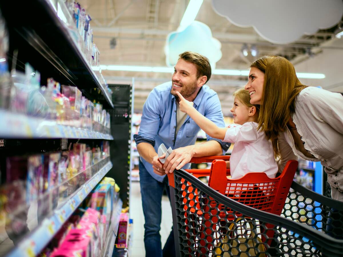 Family shopping in a supermarket.