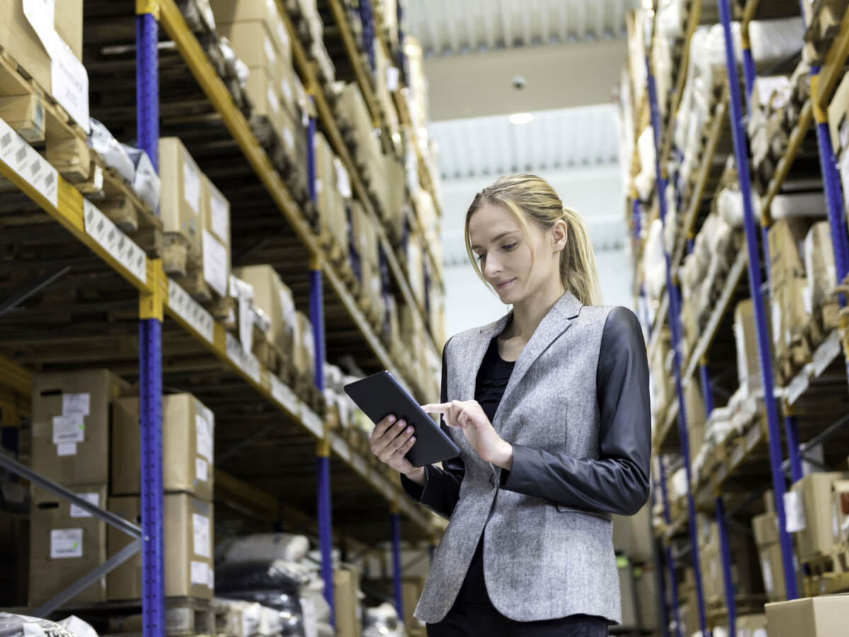 Person checking inventory in a warehouse