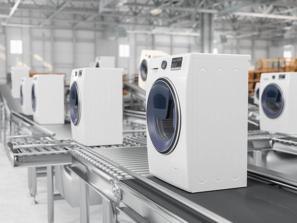 Washing machines in a factory.