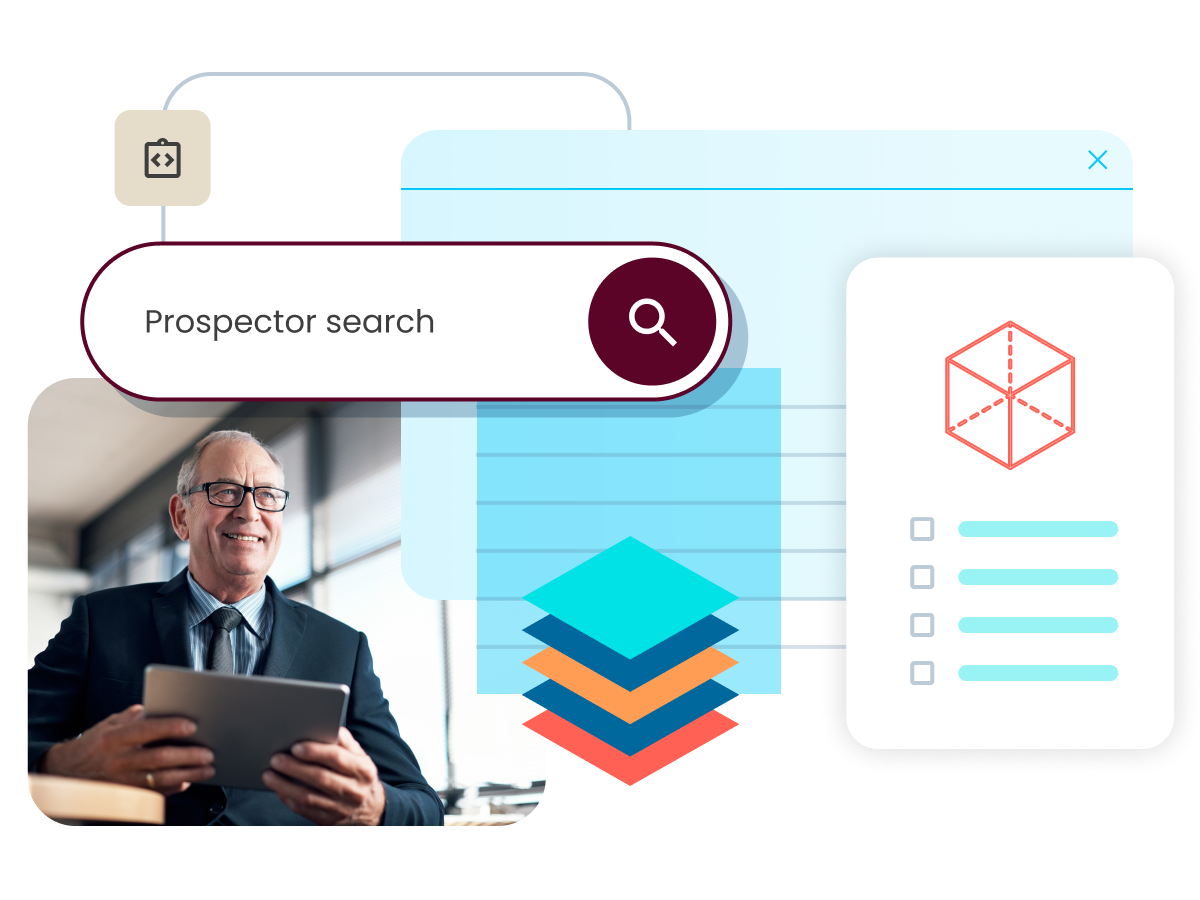 Business professional using a tablet to use Prospector search