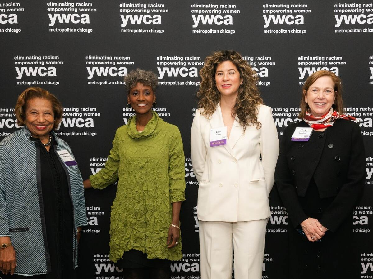 Honorees at the 2024 YWCA Metropolitan Chicago Leader Luncheon: Carol Moseley Braun (left), Dorothy Tucker, Lisa Duarte and Jennifer Scanlon.