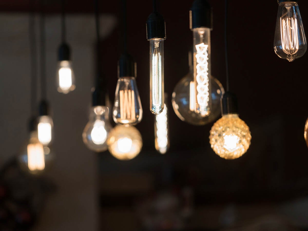 several hanging lightbulbs