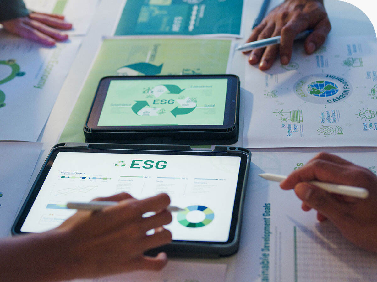 Group of people collaborating on an ESG strategy