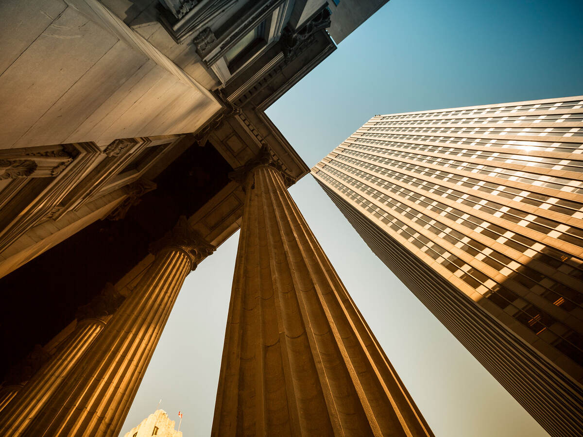Upward view of skyscrapers