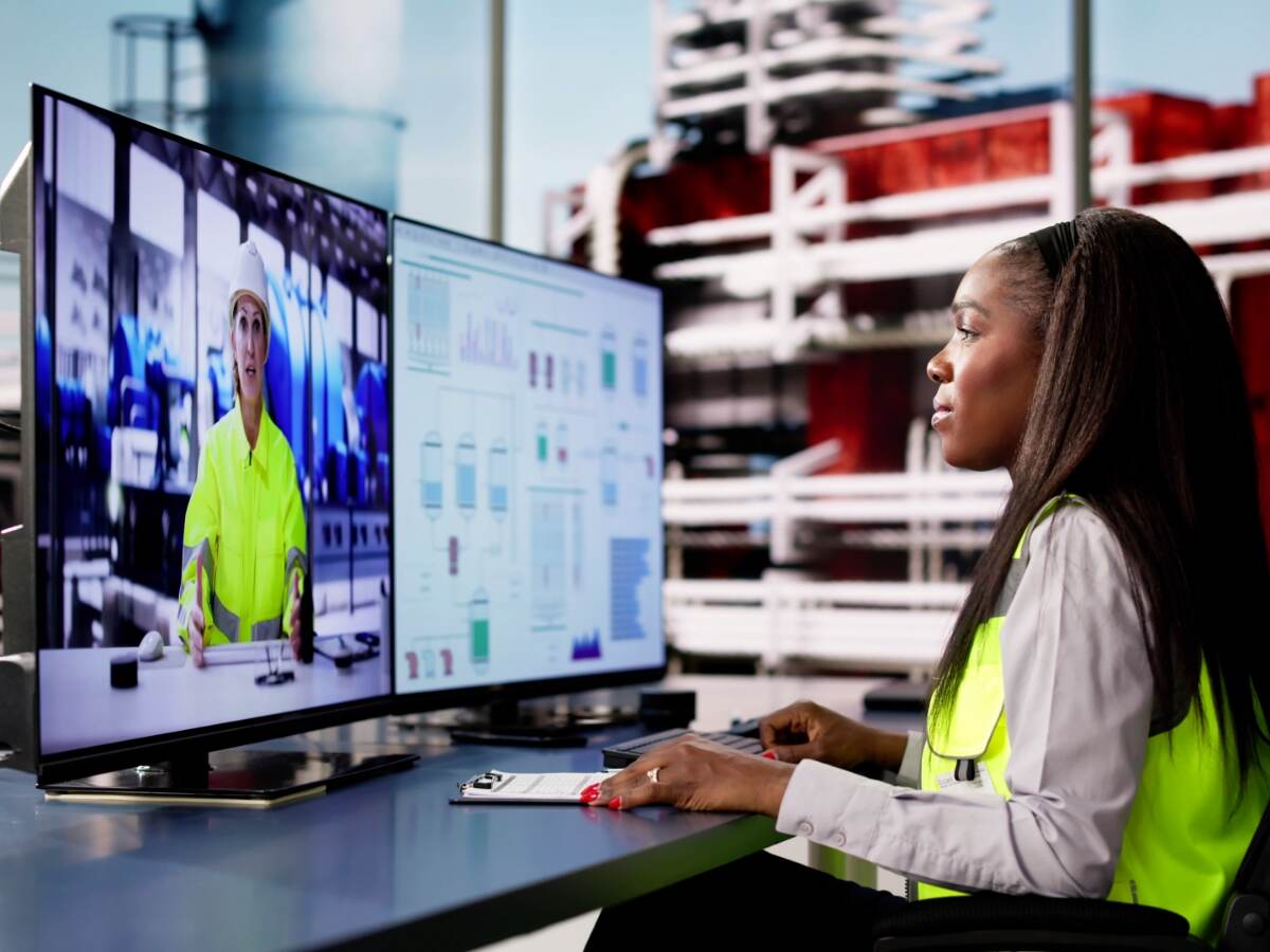 female employee taking training course on a work computer