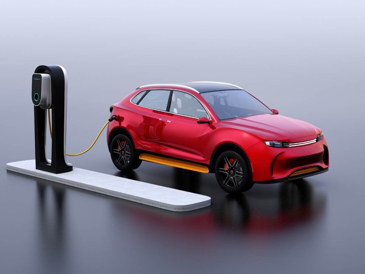 An electric vehicle at a charging station