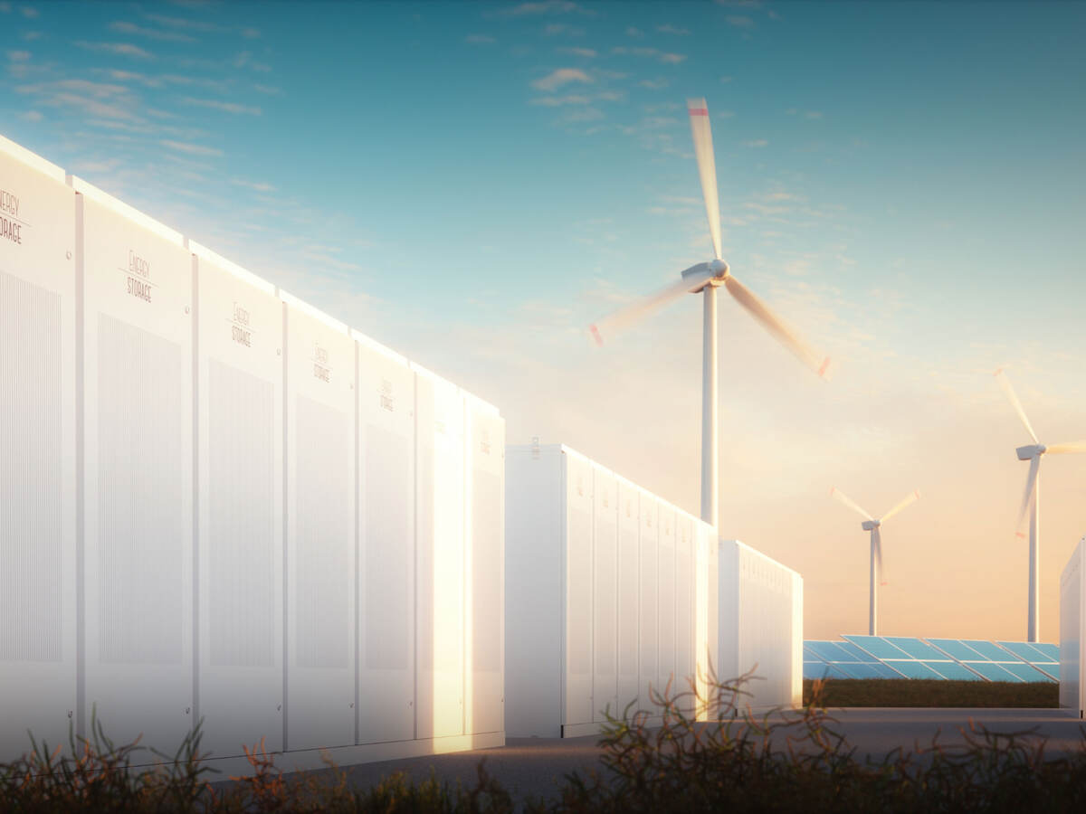 Battery storage, wind turbines and solar panels