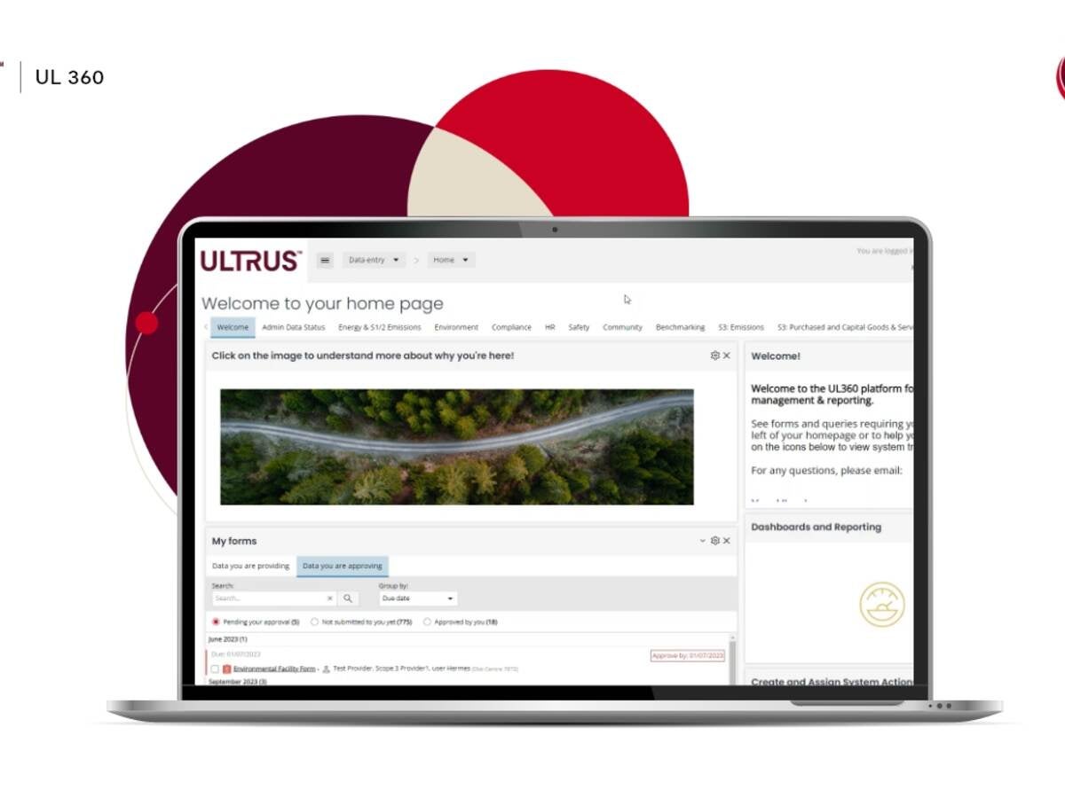 UL 360 software home page displayed on a computer screen.