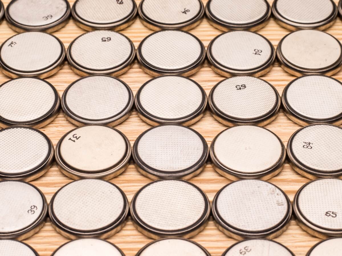 Several rows of button batteries