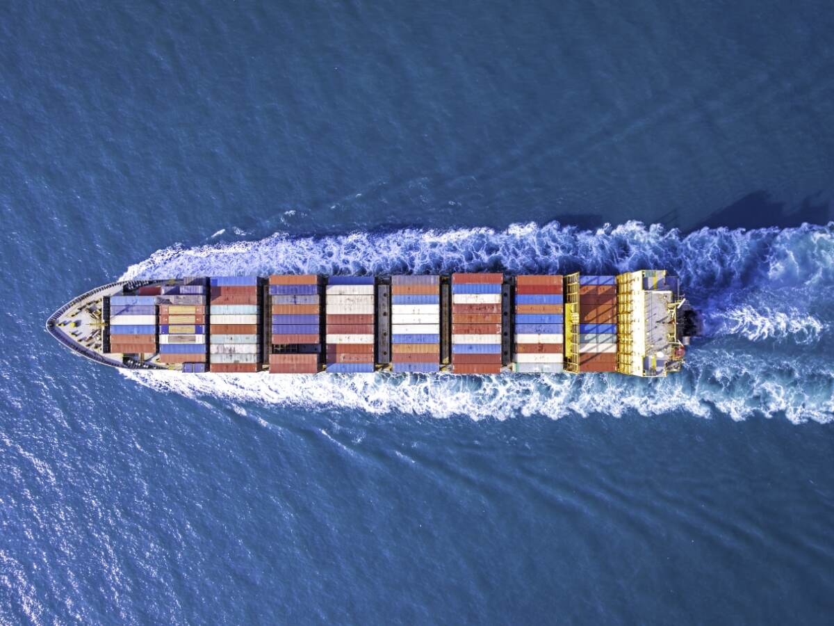 aerial view of cargo ship at sea