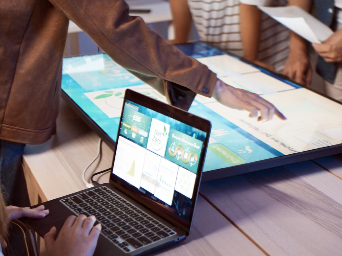 a person looking at net zero data on a laptop