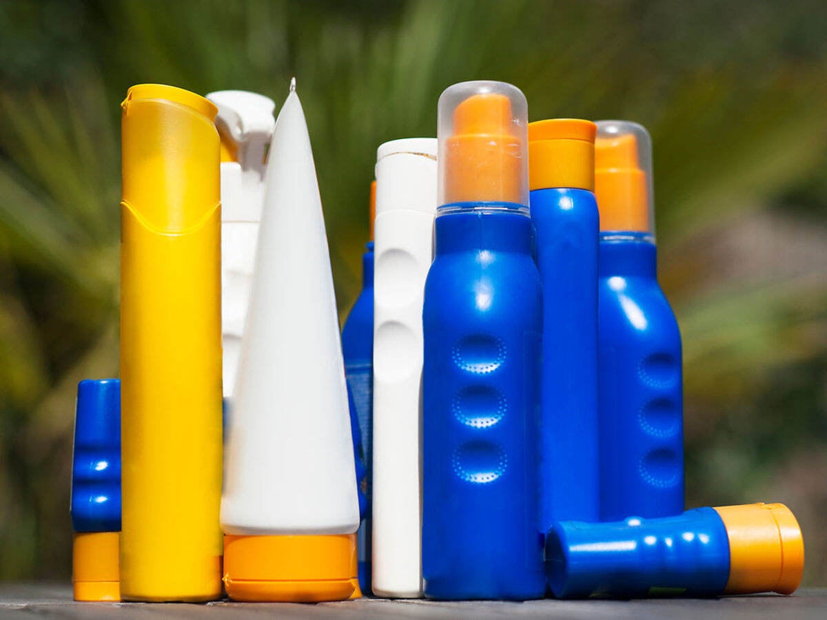 Several bottles of sunscreen