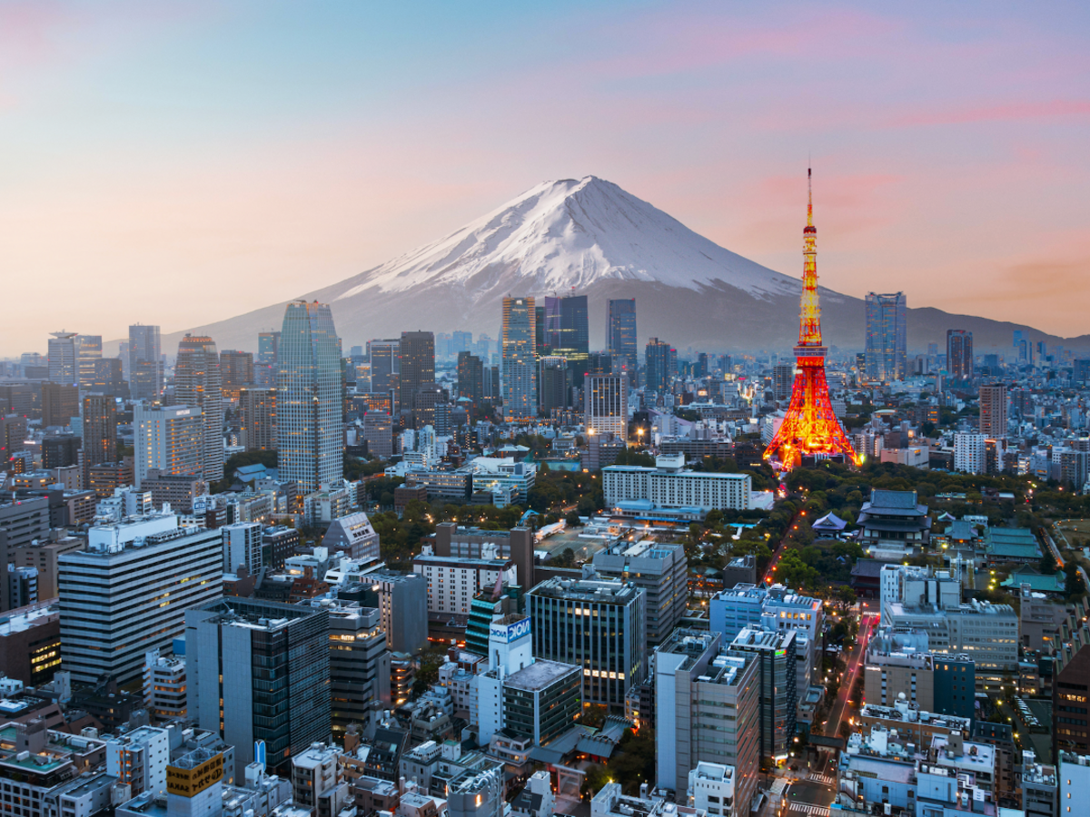 Tokyo, Japan, skyline with Mt. Fuji in the background