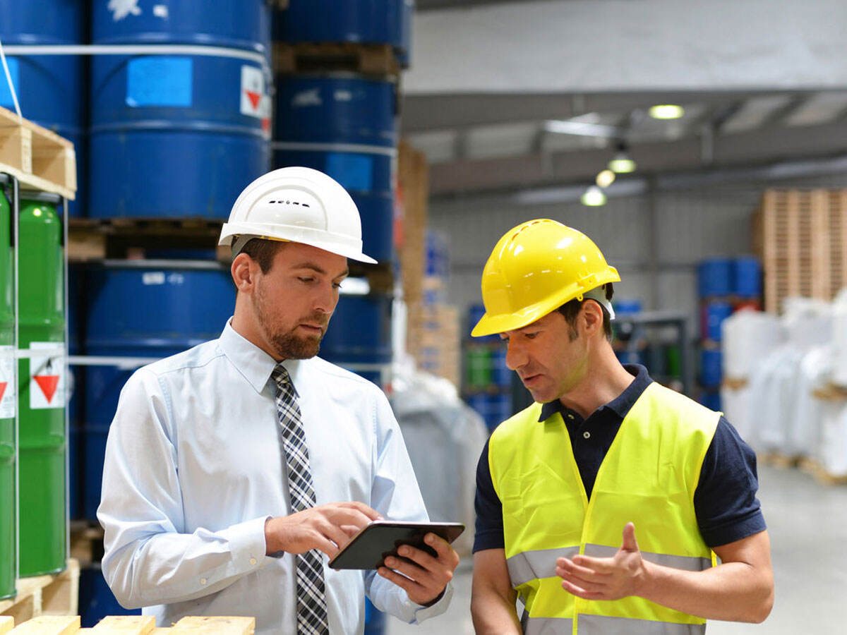 Two workers in hard hats