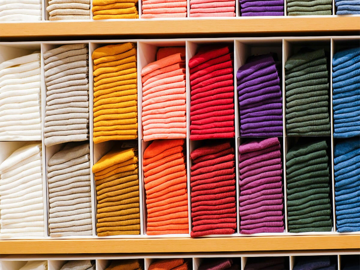 Stacks of colorful clothing