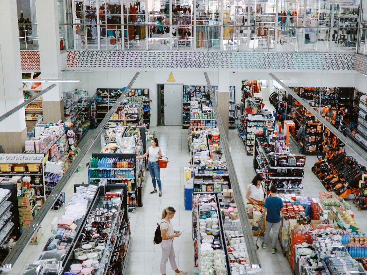 Overhead view of people shopping