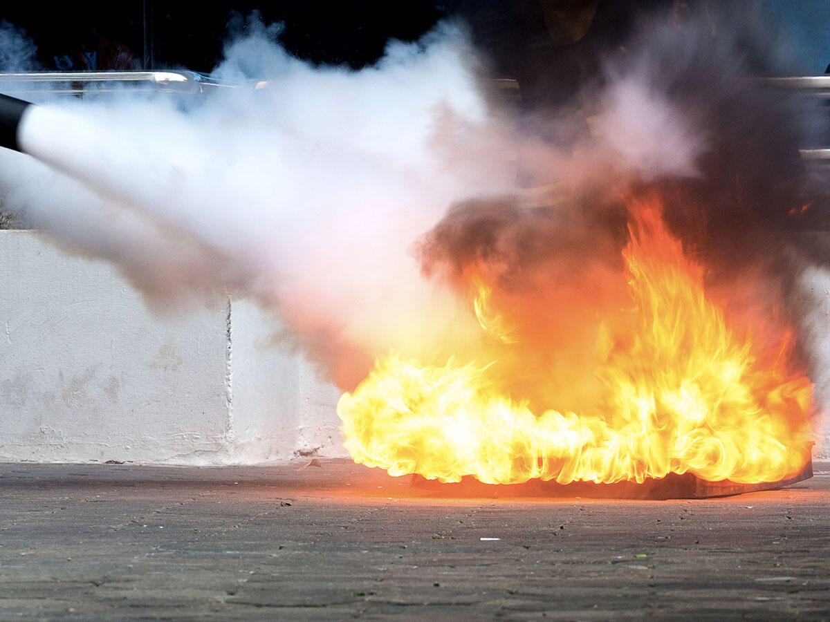 A fire being extinguished