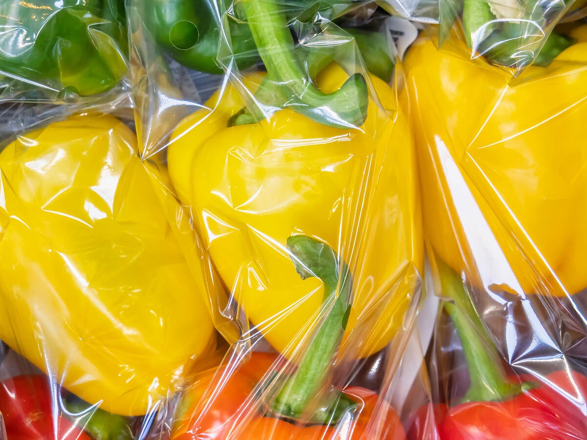 Yellow, red and green peppers