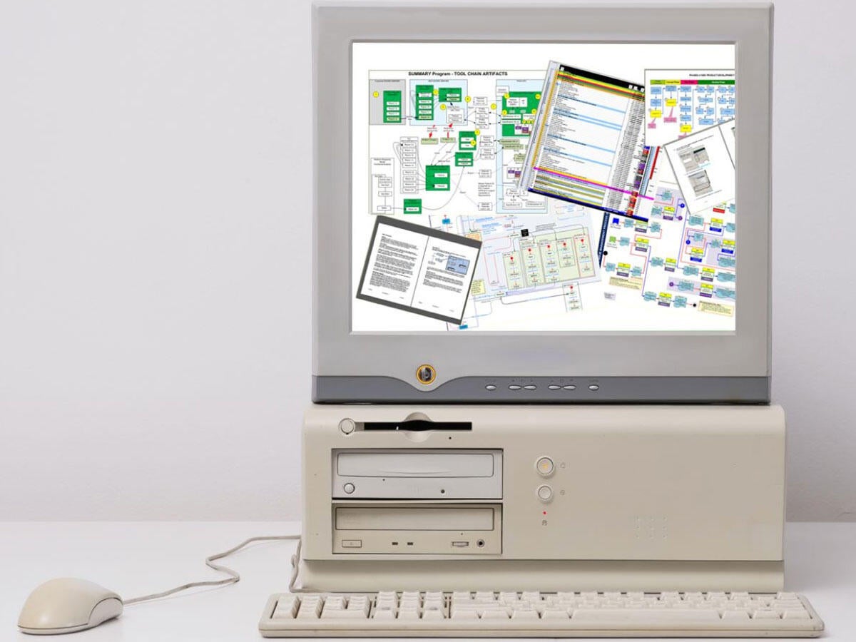 A retro computer, monitor and mouse