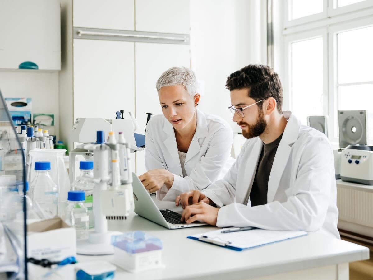 Two scientists reviewing their findings