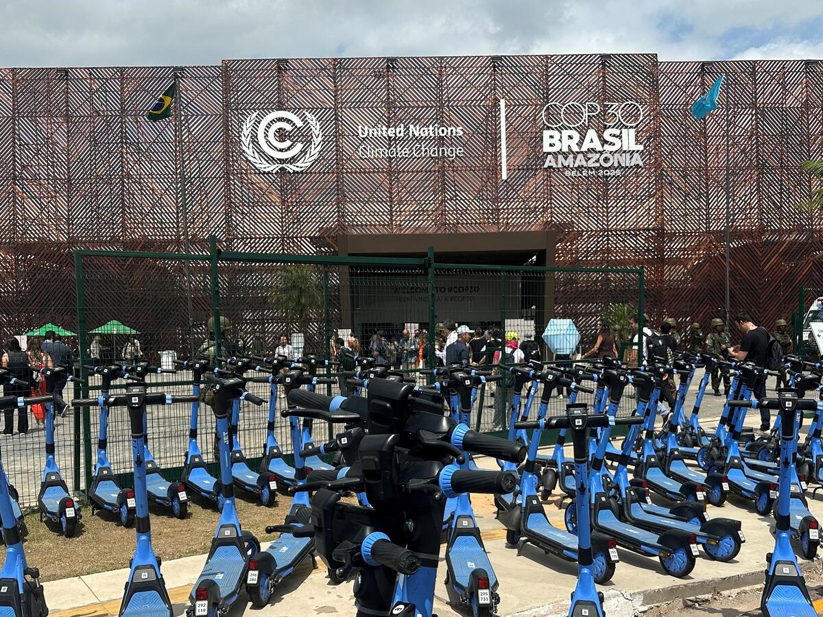 Scooters outside of the COP30 conference.