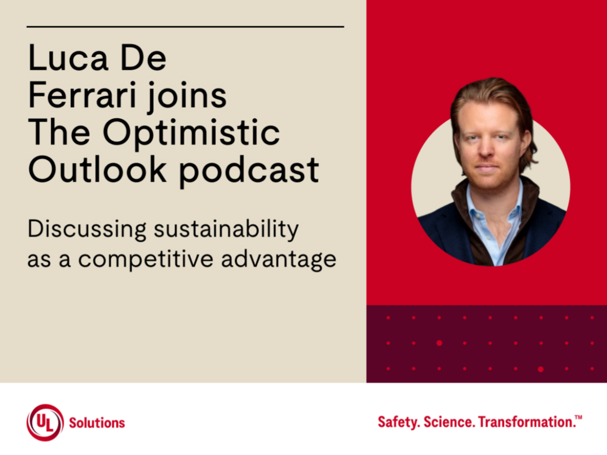 Image of Luca De Derrari next to The Optimistic Podcast